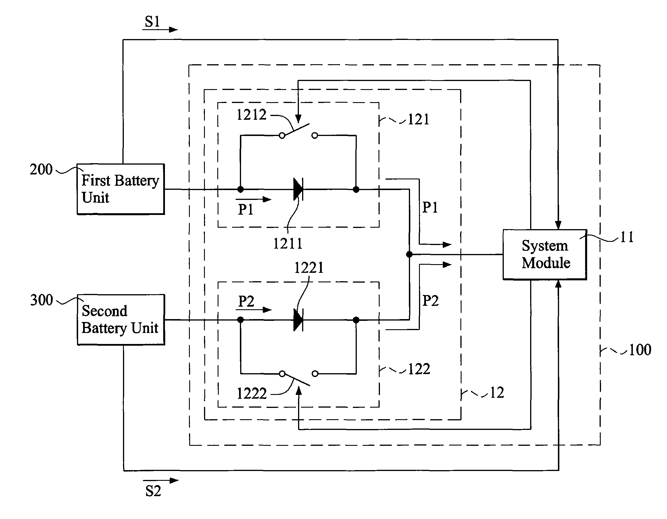 Electronic assembly provided with a parallel circuit for connecting electrically to two battery units