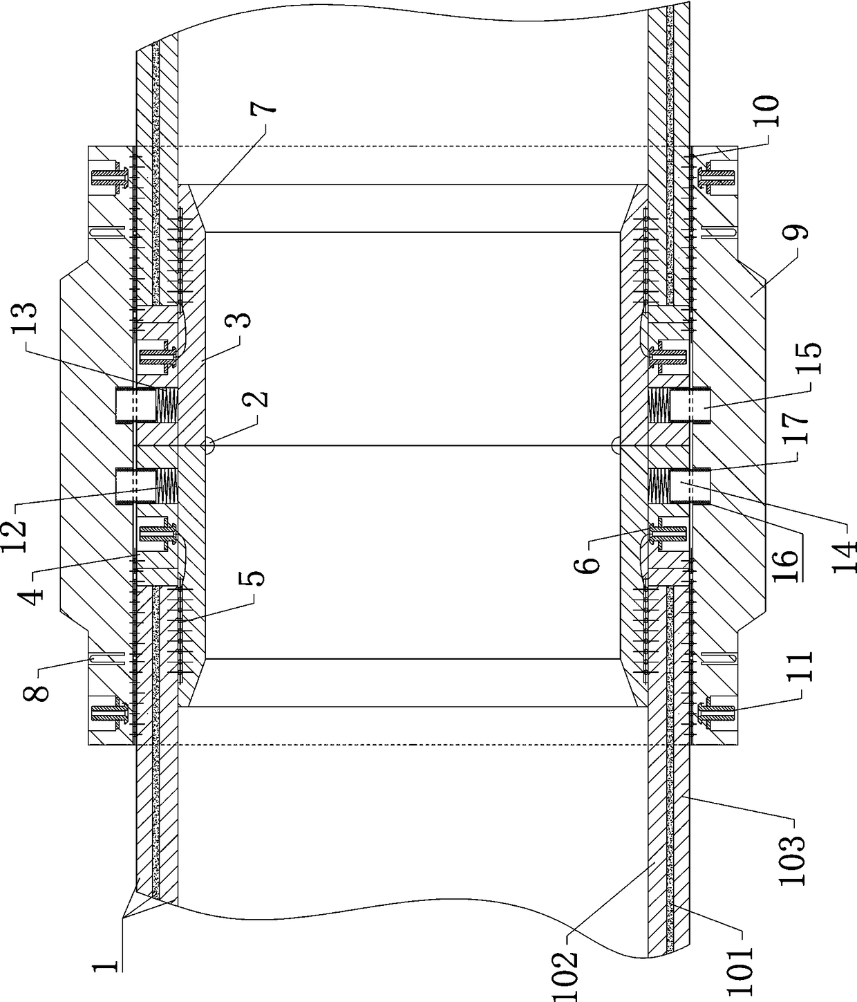 Full-plastic joint connecting device for steel wire skeleton plastic composite pipes and construction method