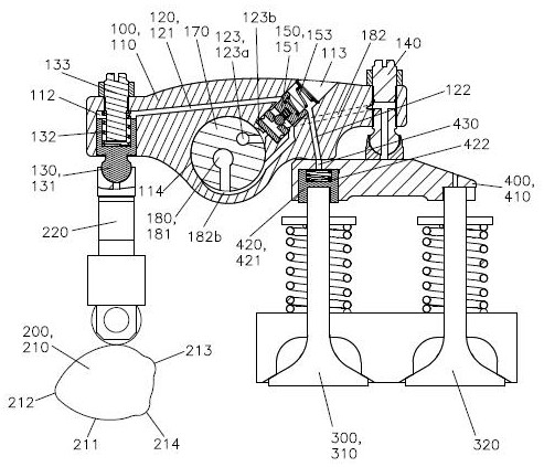 Self-resetting single-valve main and auxiliary piston hydraulic driving device and method for push rod engine