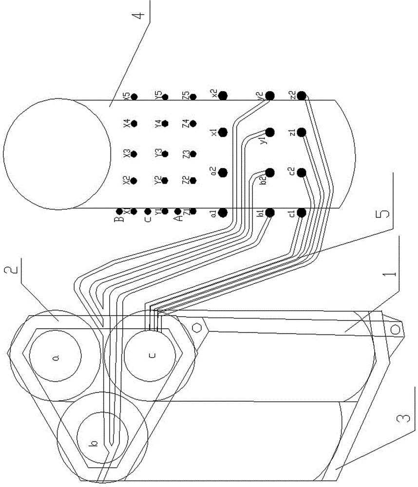 A wiring method of a triangular three-dimensional coil core on-load capacity-adjusting voltage-regulating transformer