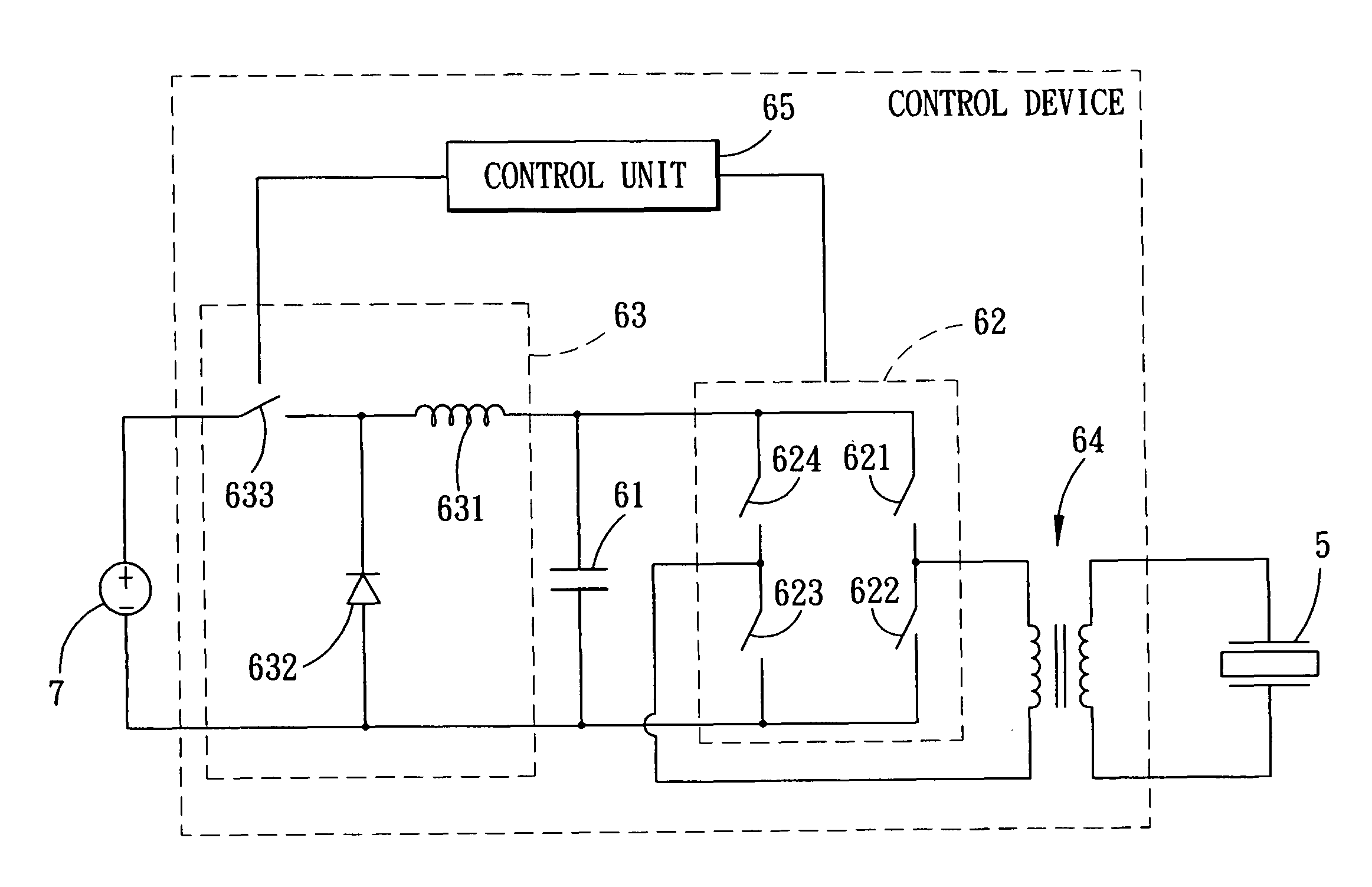 Control device for suppression of residual vibration of piezoelectric transducer