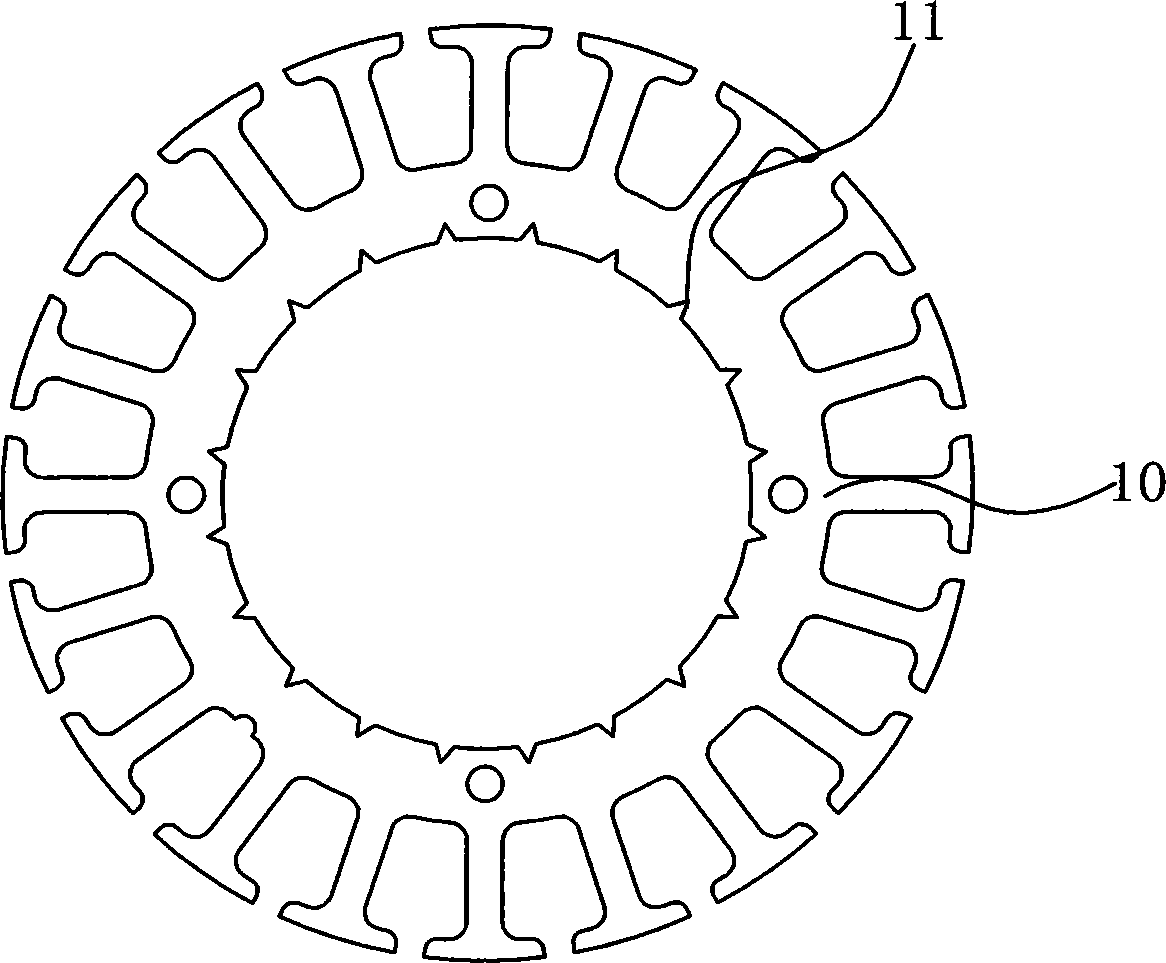 Armature rotor core of four-pole direct current permanent magnet motor and manufacturing process for same