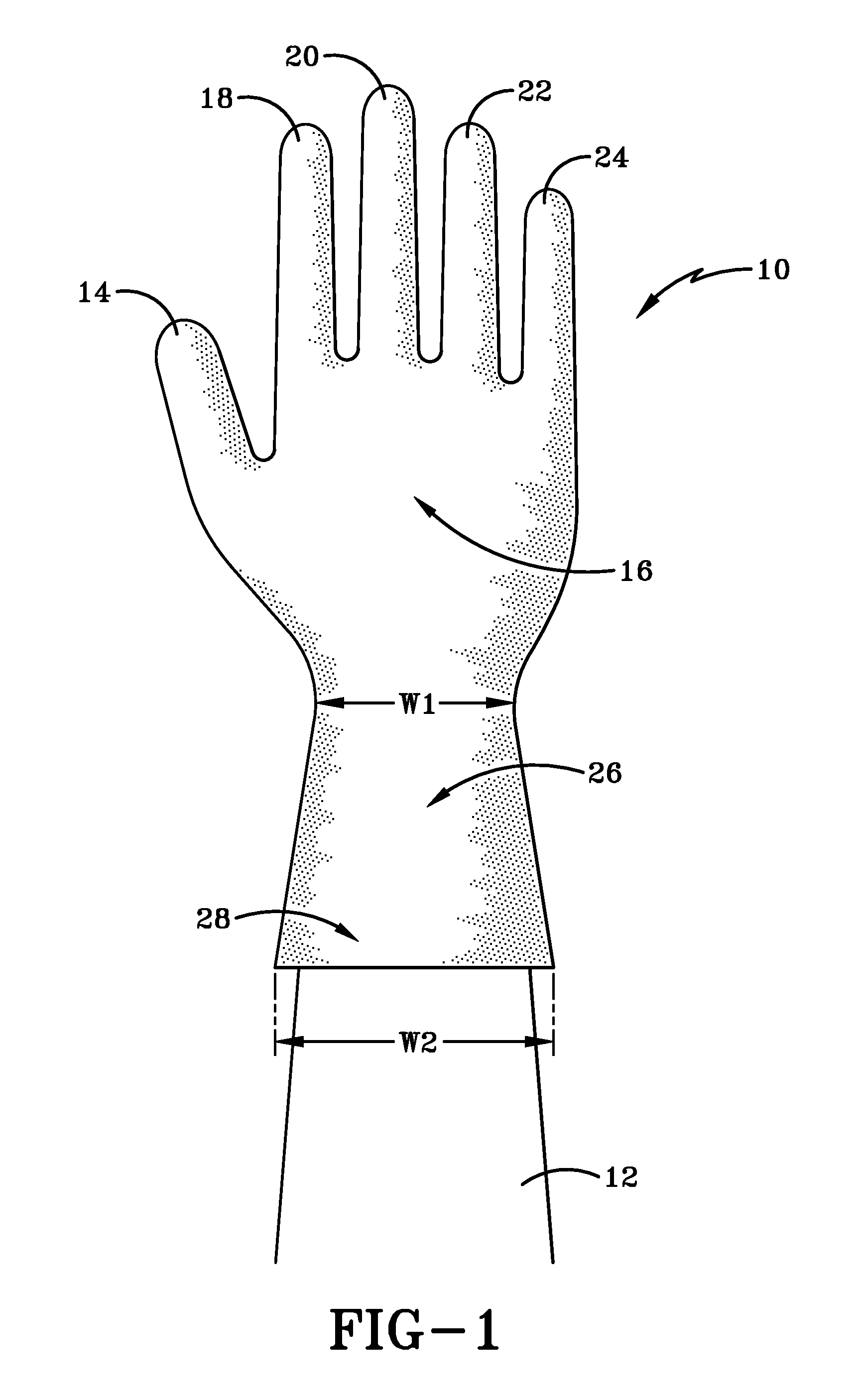 Method of fabricating a glove with a widened cuff area