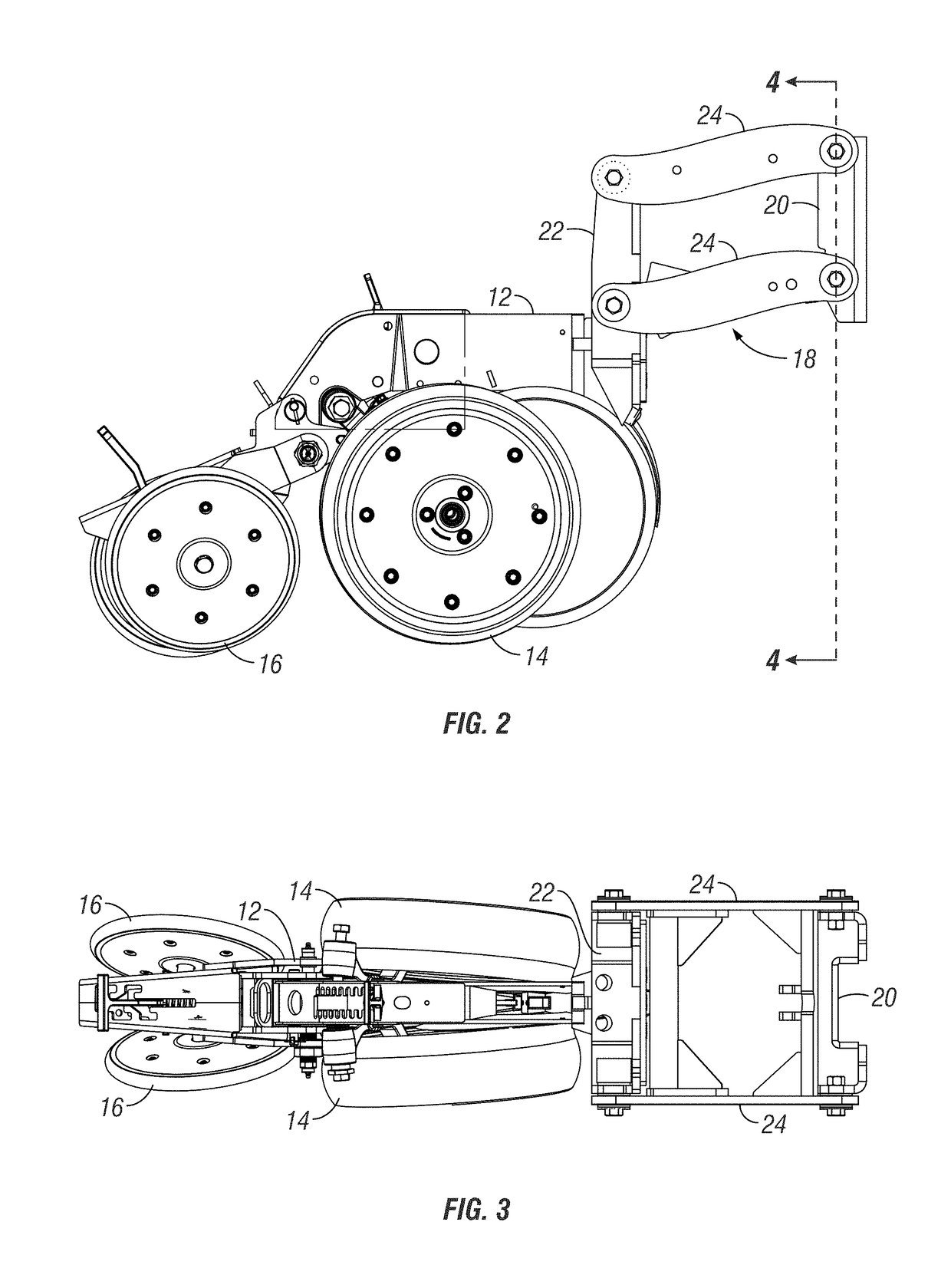 Agricultural planter having tapered bearings on row unit mounting bracket