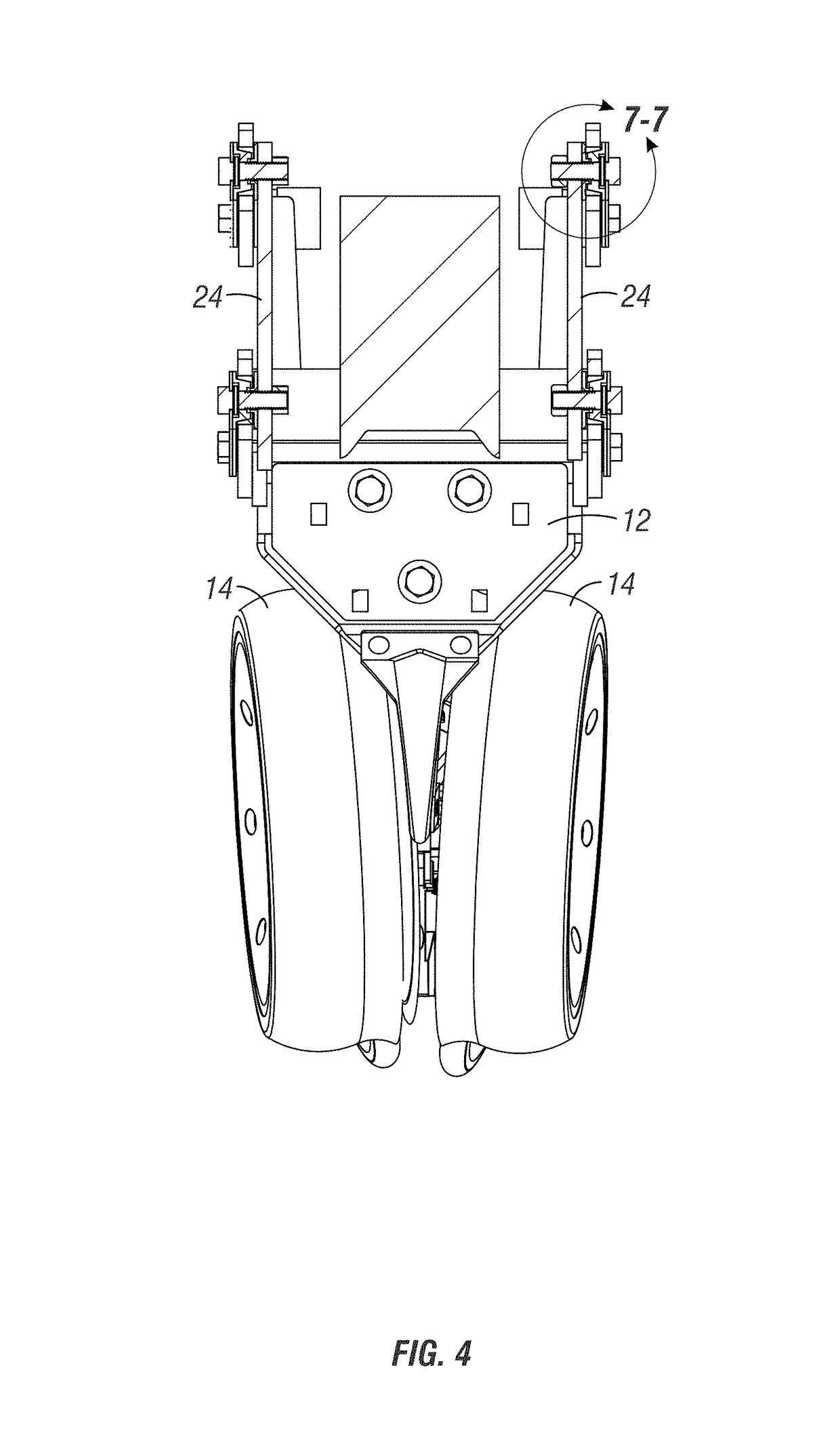 Agricultural planter having tapered bearings on row unit mounting bracket