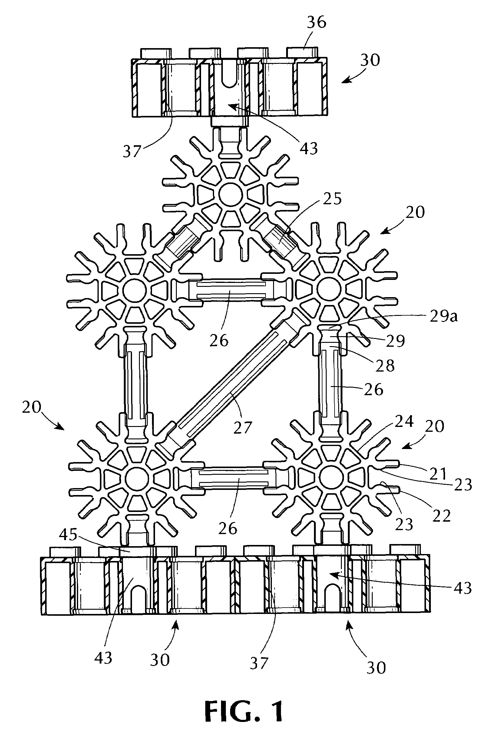 Interfacings between block type and rod and connector type construction toy sets