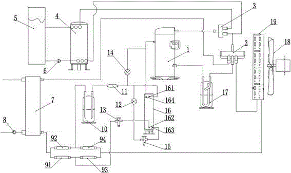 Air-source low-temperature tri-generation heat pump hot water unit and implementation method thereof