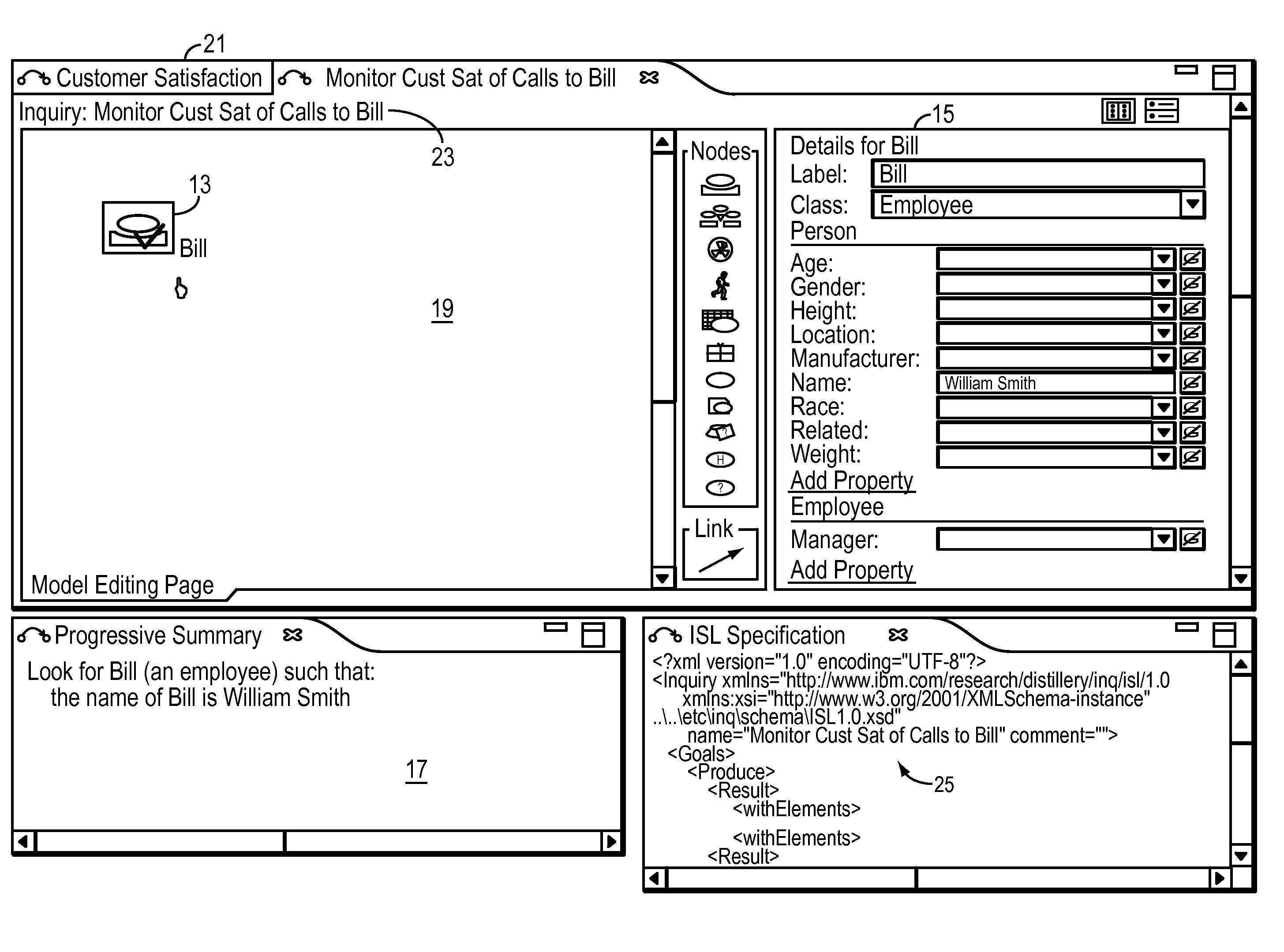 Computer method and apparatus for graphical inquiry specification with progressive summary