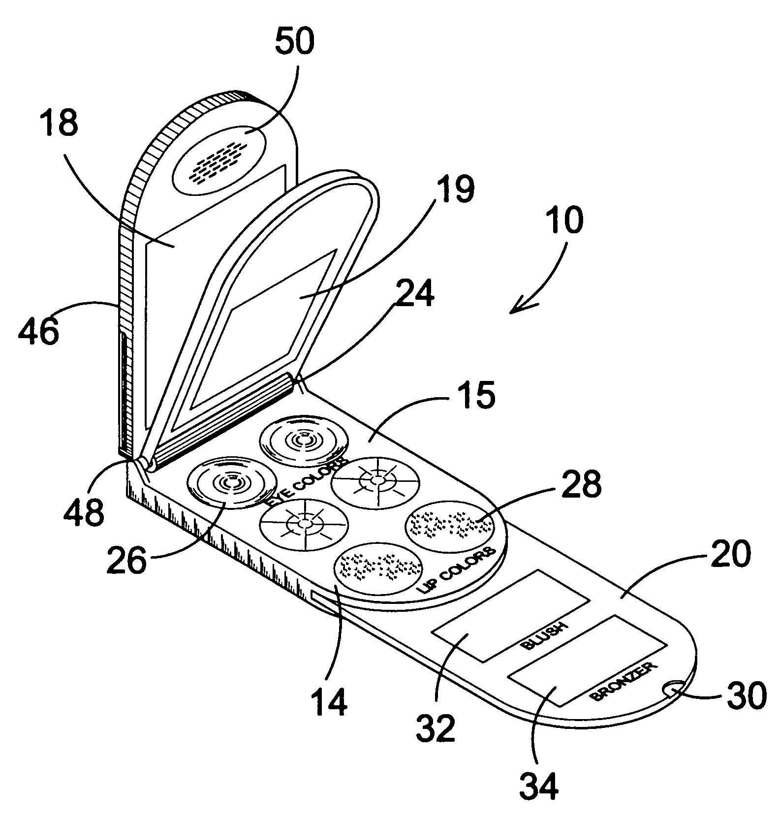 Cellular phone with integral cosmetic pack