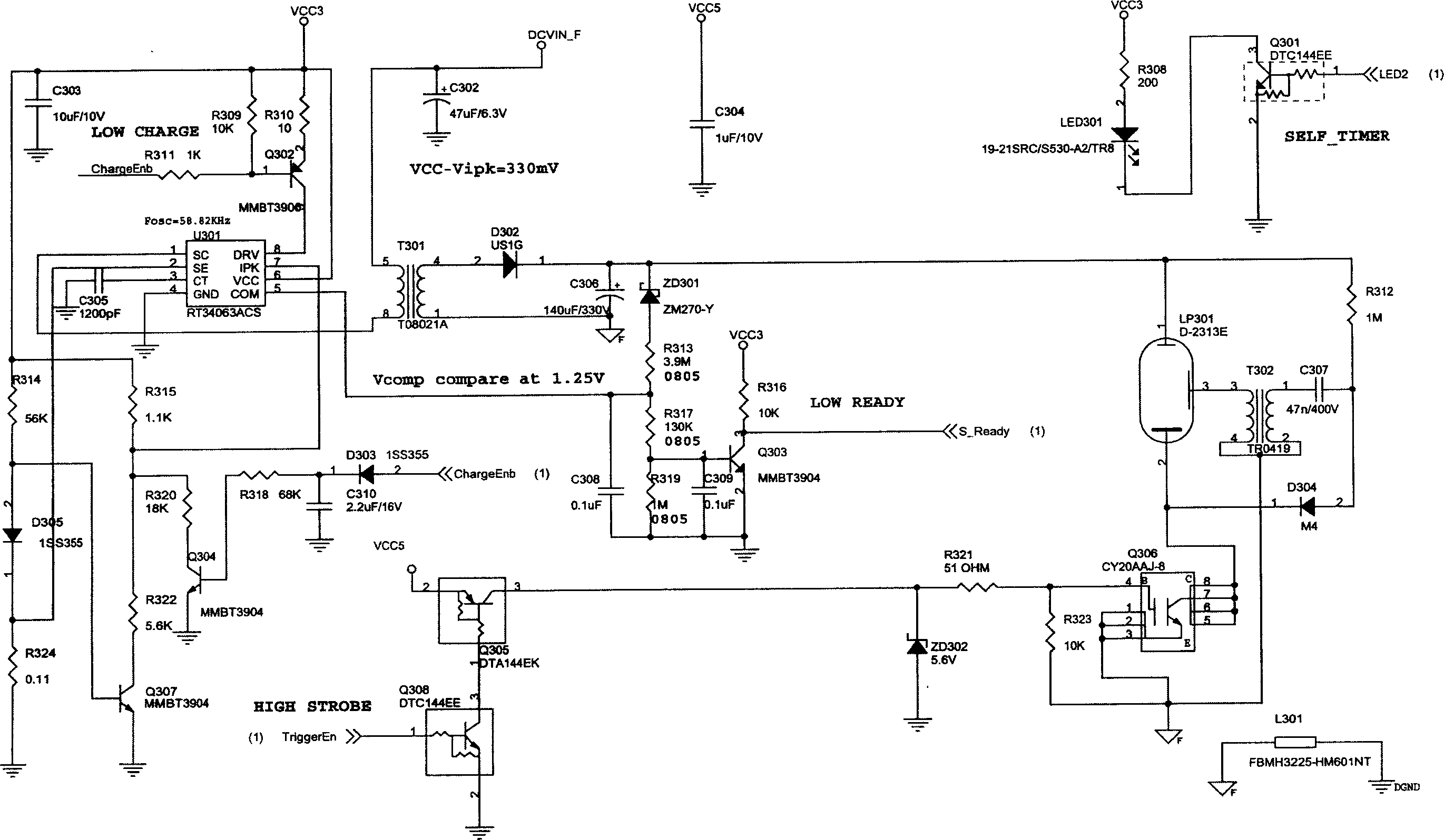 Automatic regulating flash light circuit