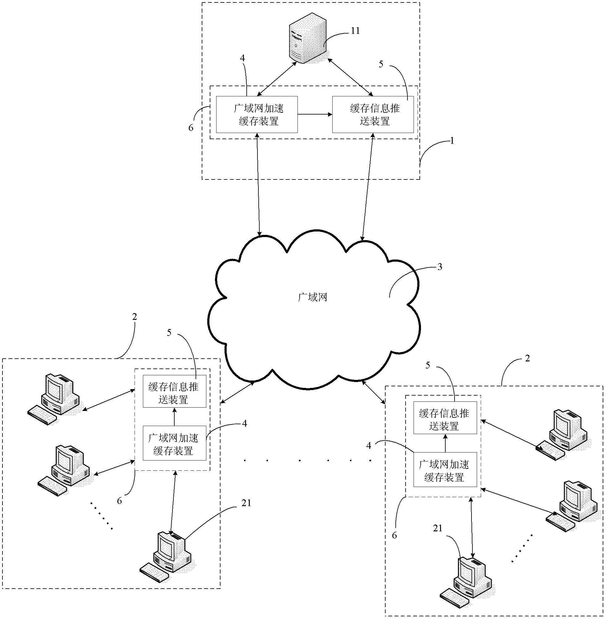 Caching information pushing device, member, method and system and local area network