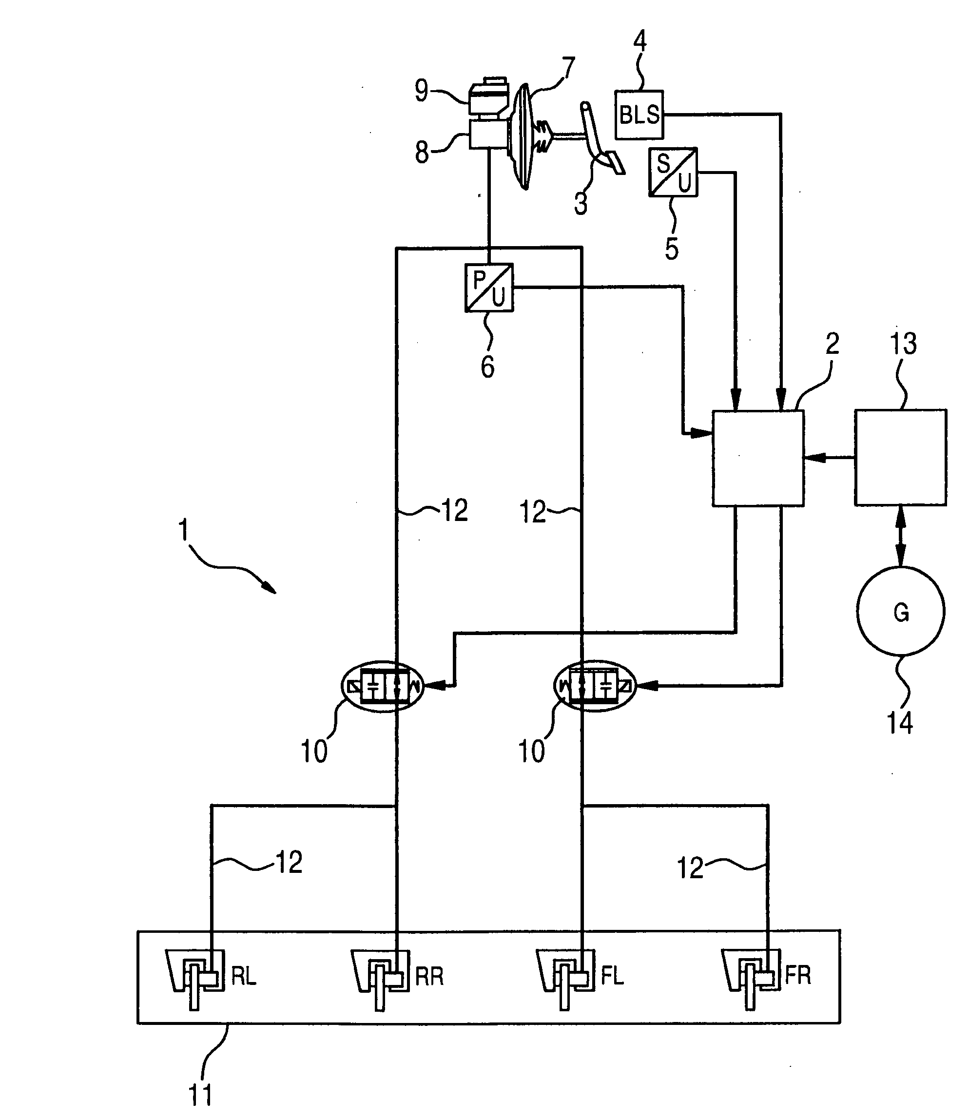 Recovery of energy in a hybrid vehicle having a hydraulic or pneumatic braking system