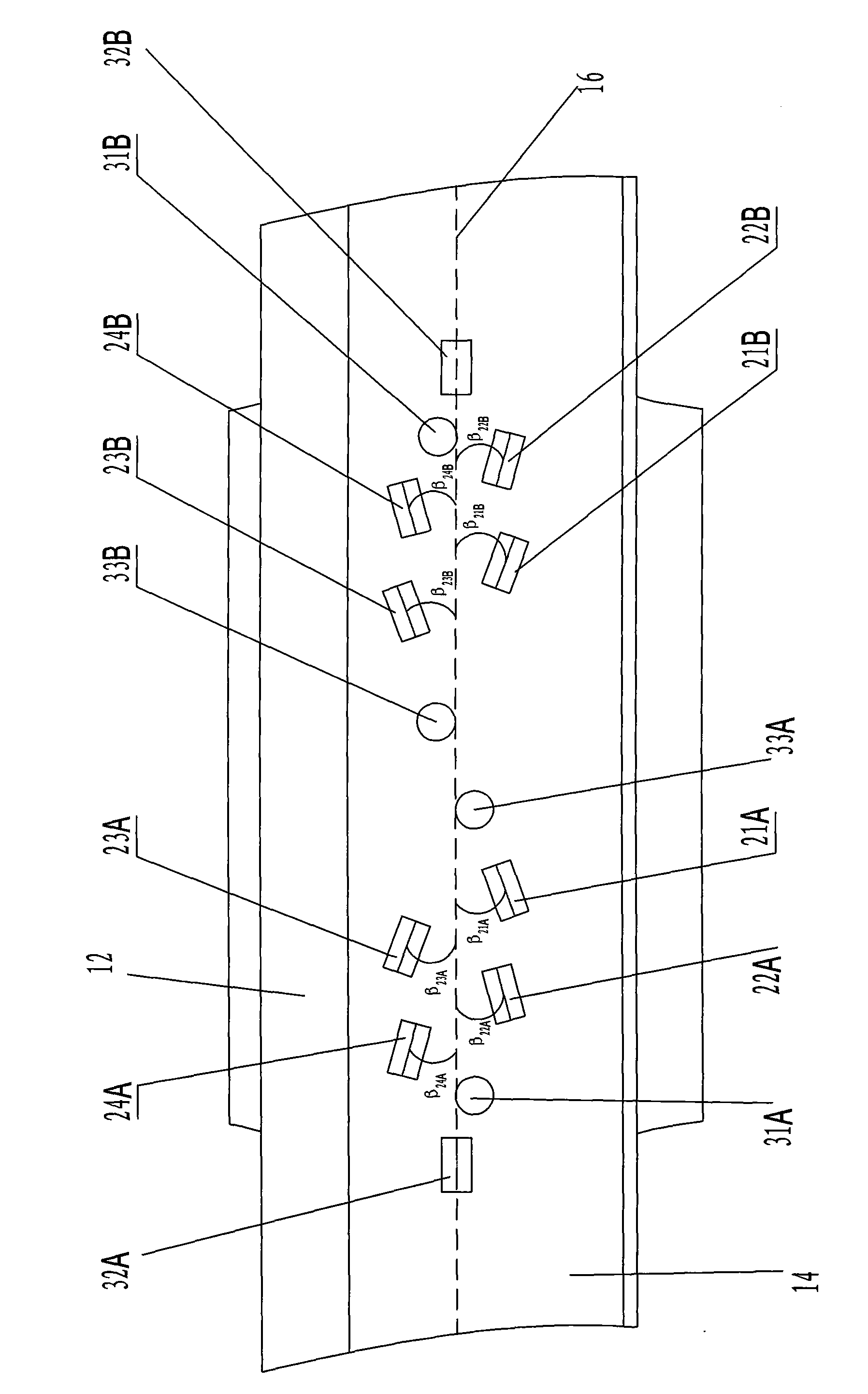 Ultrasonic testing device of defect of wheel spoke of engine vehicle