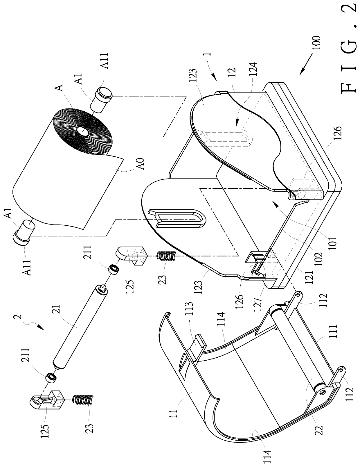 Rolled sheet material dispenser