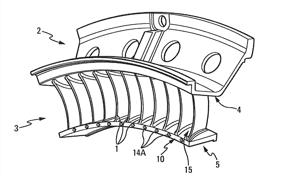 Vortex generators for generating vortices upstream of a cascade of compressor blades