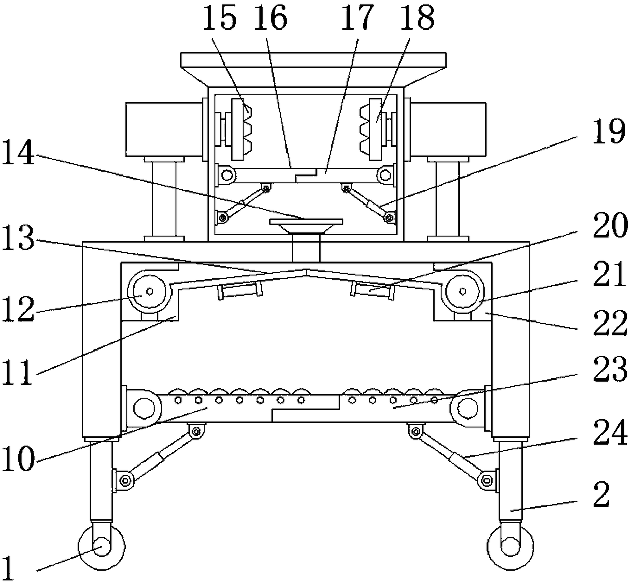 Material carrying device with stone breaking function, for tunnel construction