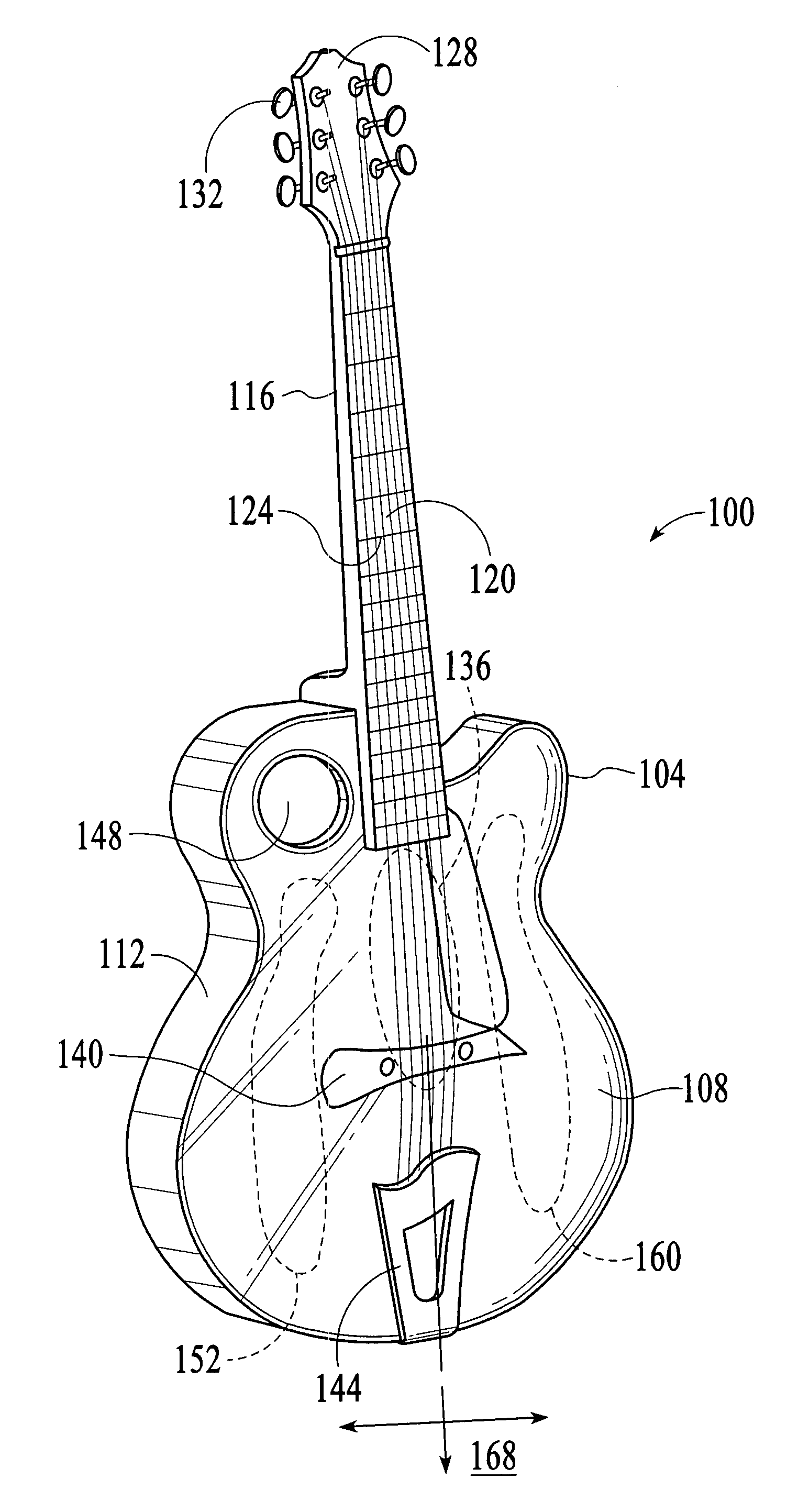 Stringed musical instrument having a hybrid arch-top and flat-top soundboard