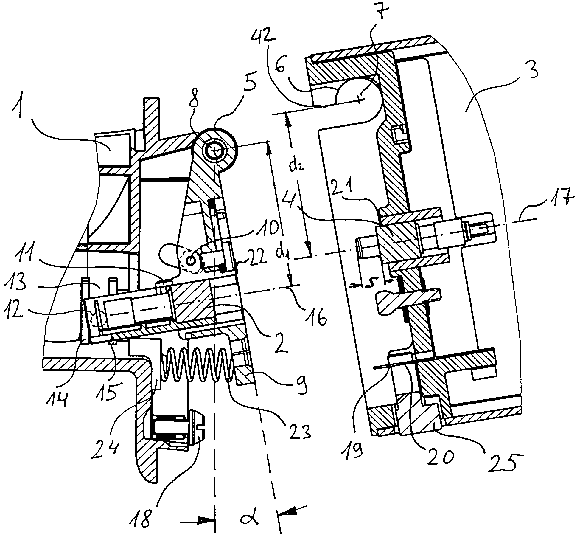 Connecting device for a plug-and-socket connection containing two connectors