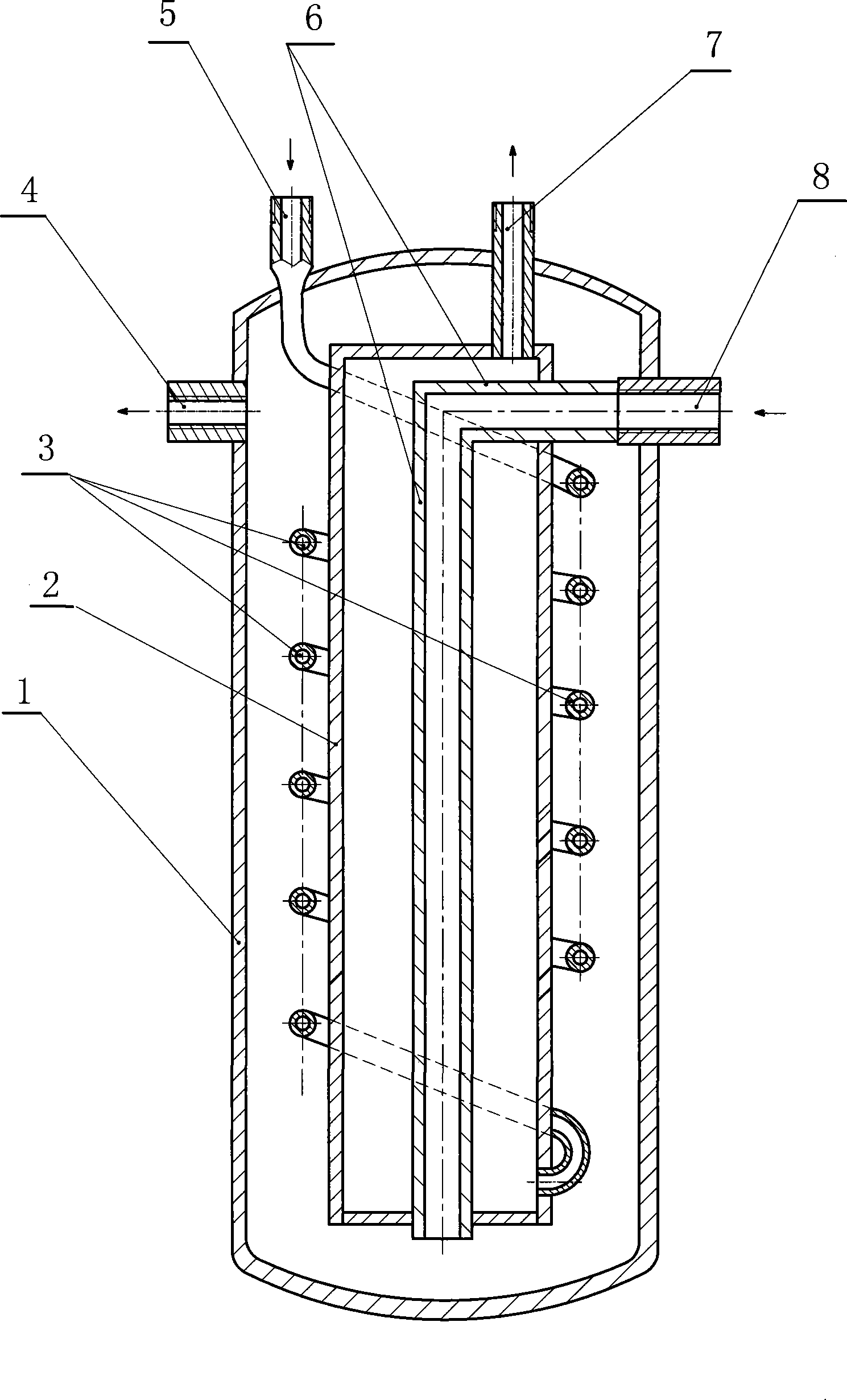 Second adverse current barrel type heat exchanger