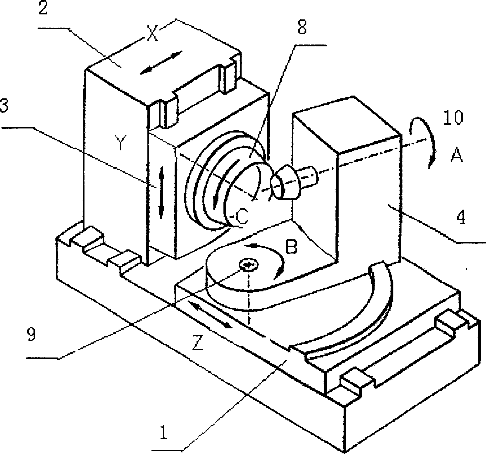 Six-shaft and five-linked machine tool for spiral conical gears