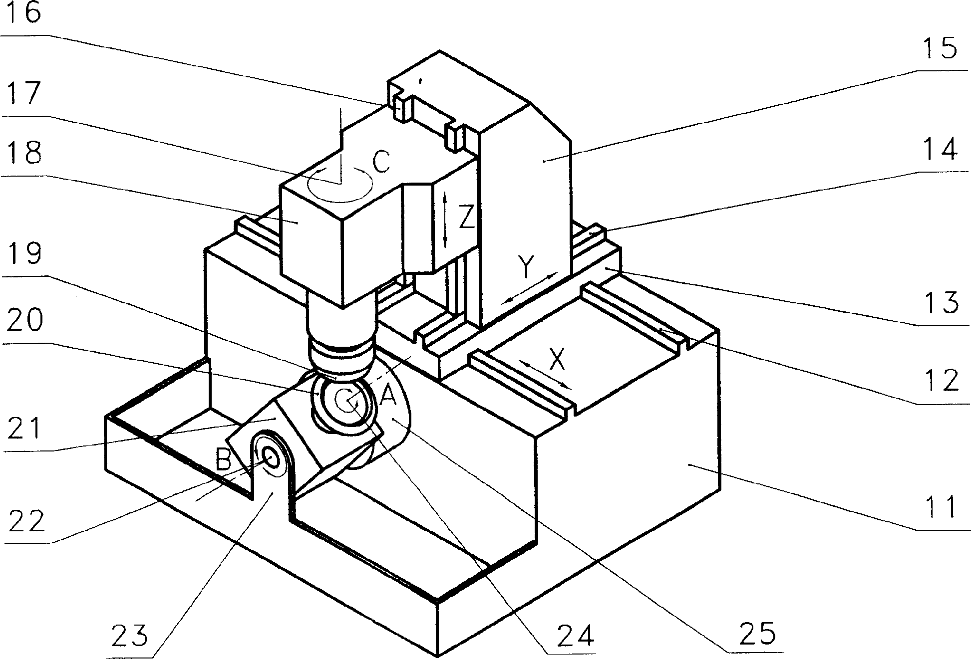 Six-shaft and five-linked machine tool for spiral conical gears