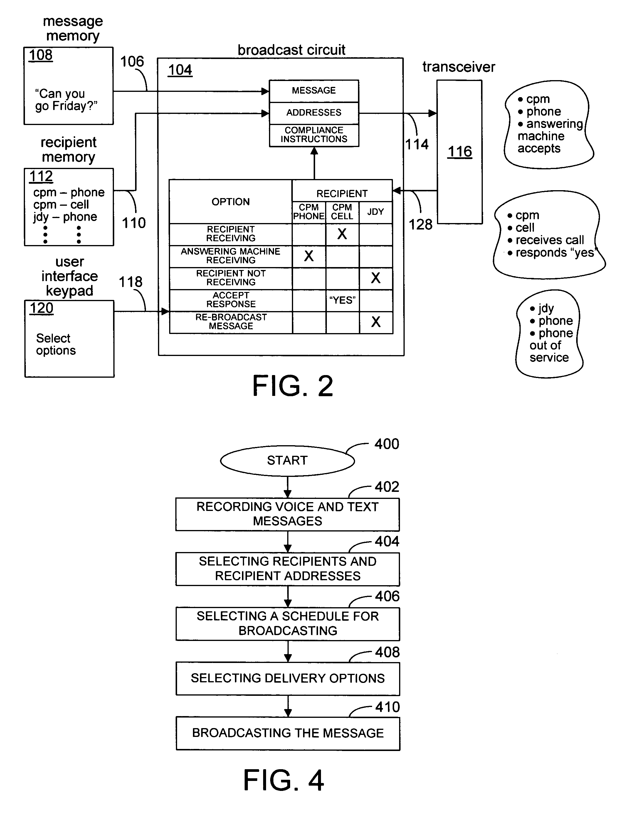 System and method for broadcasting a message from a wireless communications device