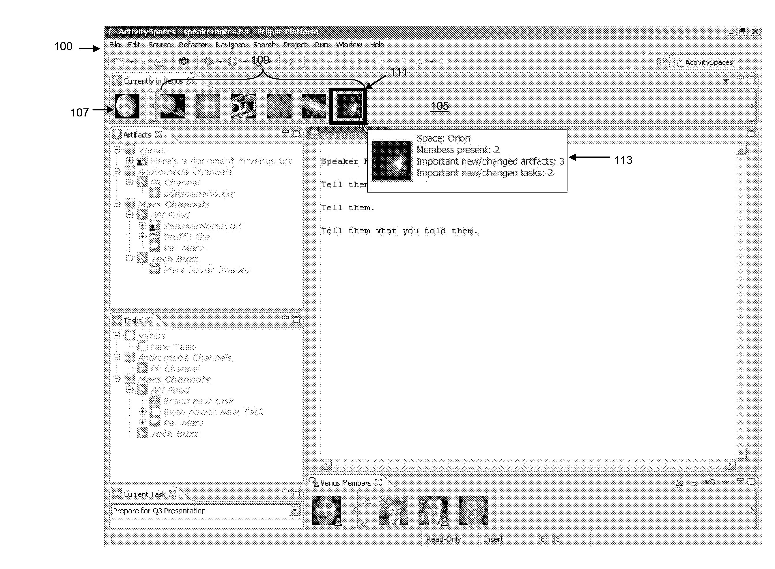 Method and system for providing simultaneous awareness across multiple team spaces in real time