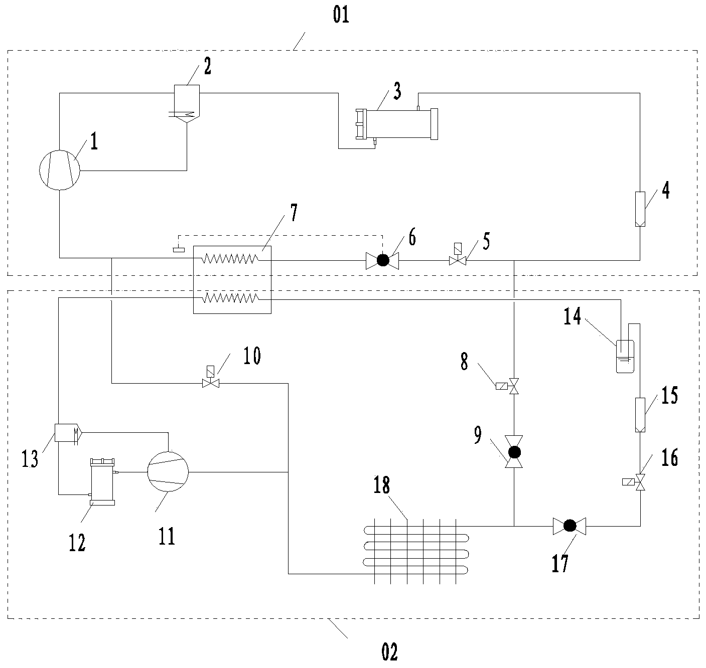 Energy-saving middle temperature refrigerant/middle temperature refrigerant cascade refrigeration system