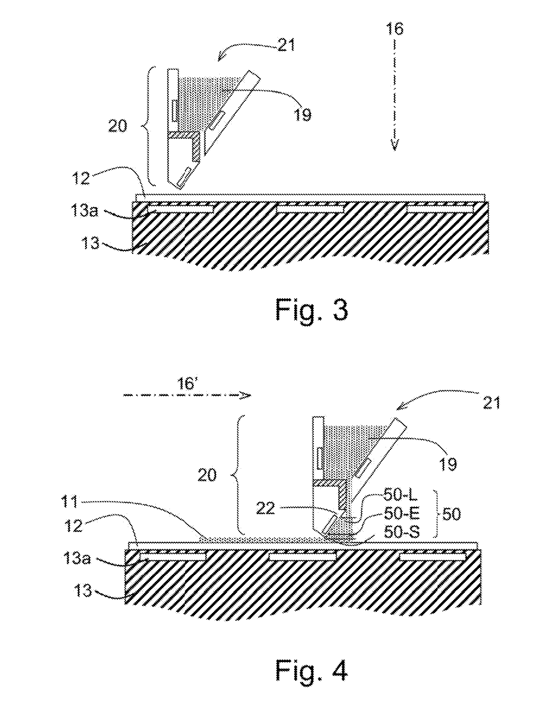 Device and method for knife coating an ink based on copper and indium