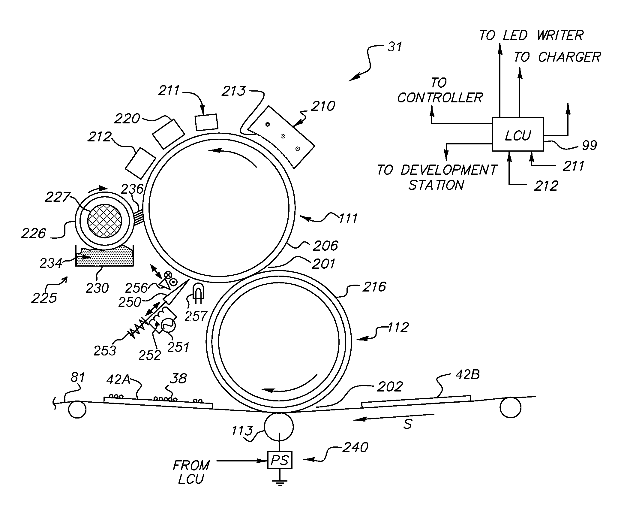 Removing electrophotographic carrier particles from photoreceptor