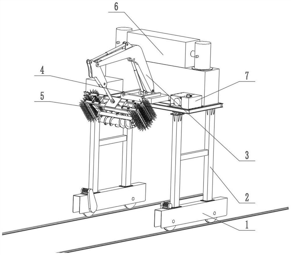 Self-moving type cleaning device for carriage of coal-transporting open wagon and working method of self-moving type cleaning device