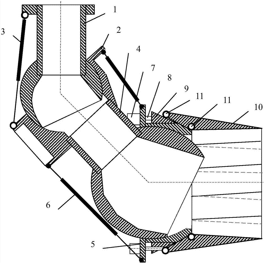 Large swing angle vector nozzle hybrid mechanism