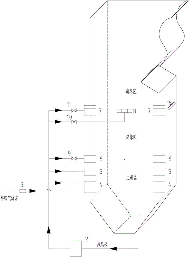 Air staged-combustion vertical and horizontal combined arrangement type over fire air system for tangential boiler