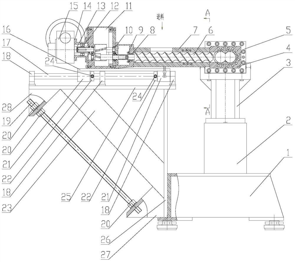 Installing structure of forced side feeding machine of double-screw extruder