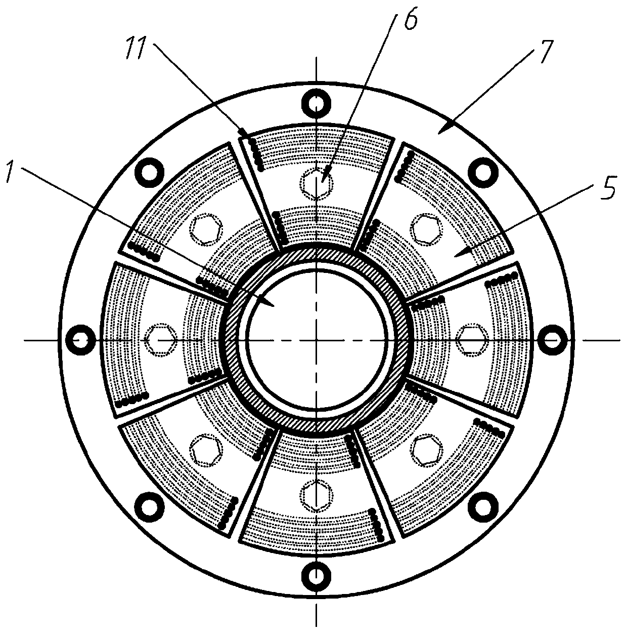 High-load thrust sliding bearing capable of adjusting thermal deformation through self feedback