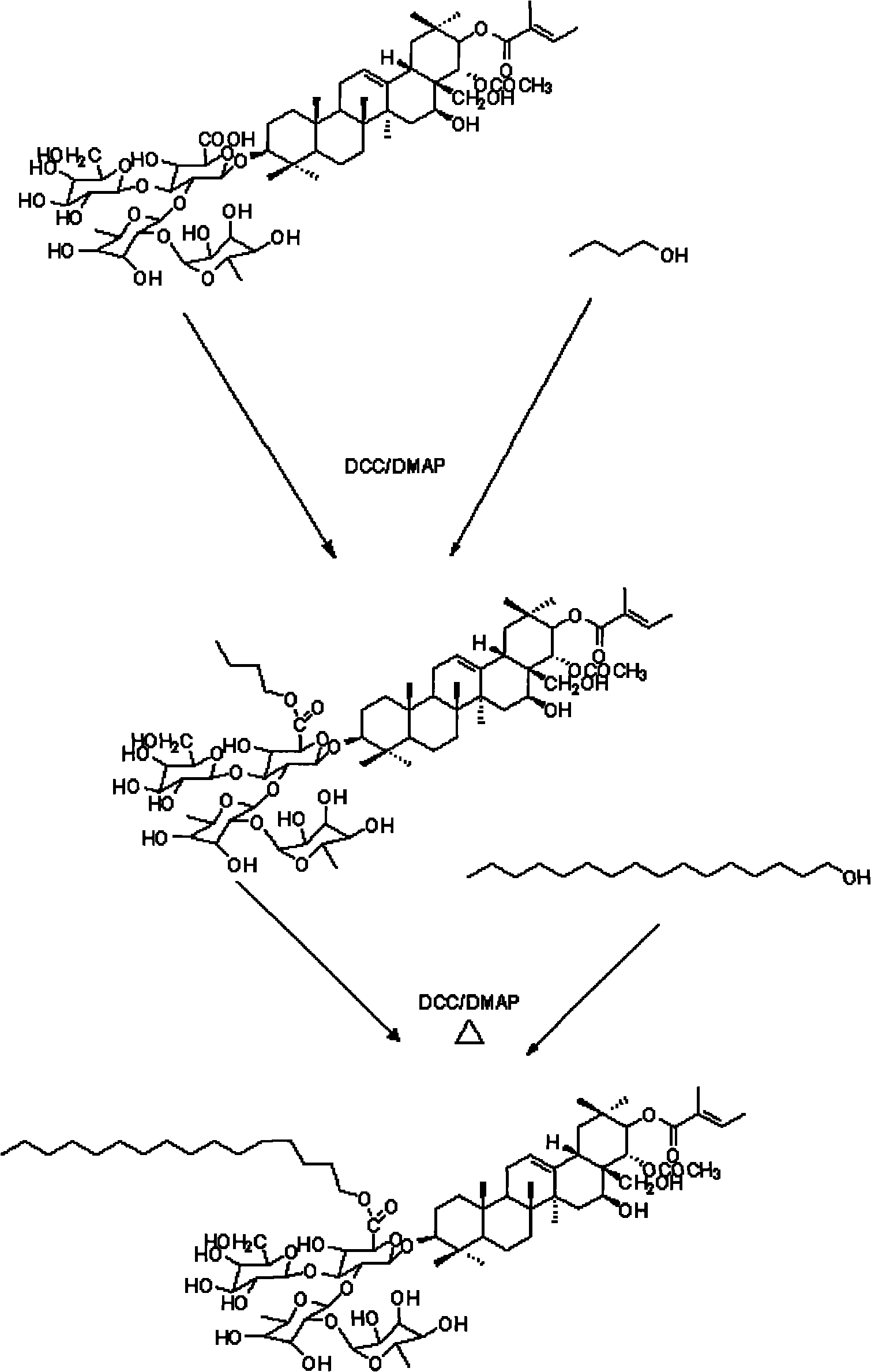 Structural modification type cameclia oleifera saponin and preparation method and application thereof