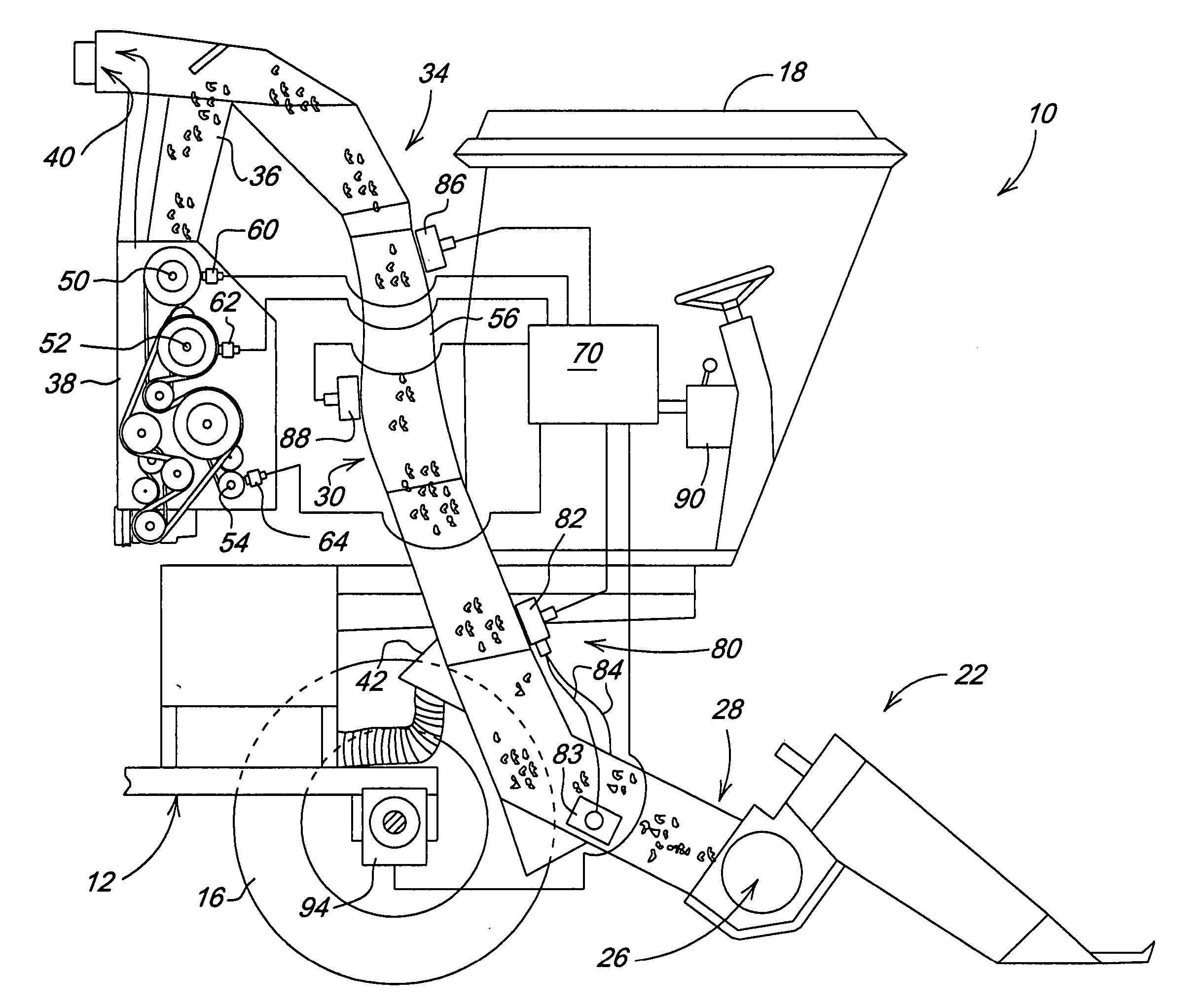 Conveying duct pressure monitor system for controlling harvester speed