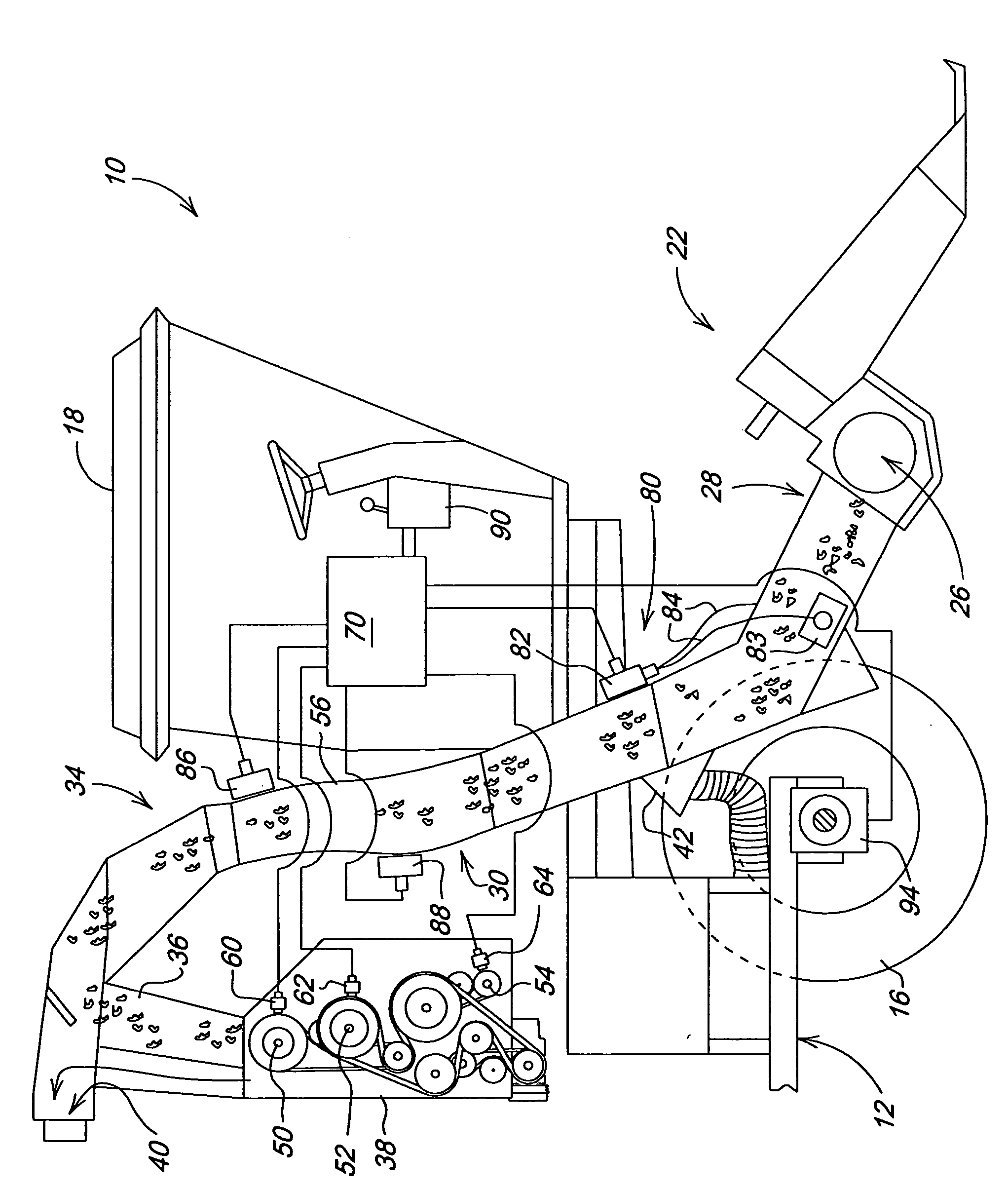 Conveying duct pressure monitor system for controlling harvester speed