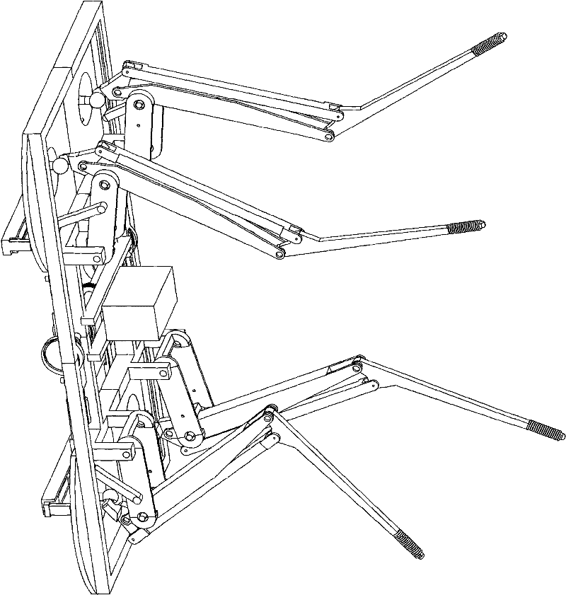 Four-foot walking robot through rigidly transmitting driving power by internal-combustion engine