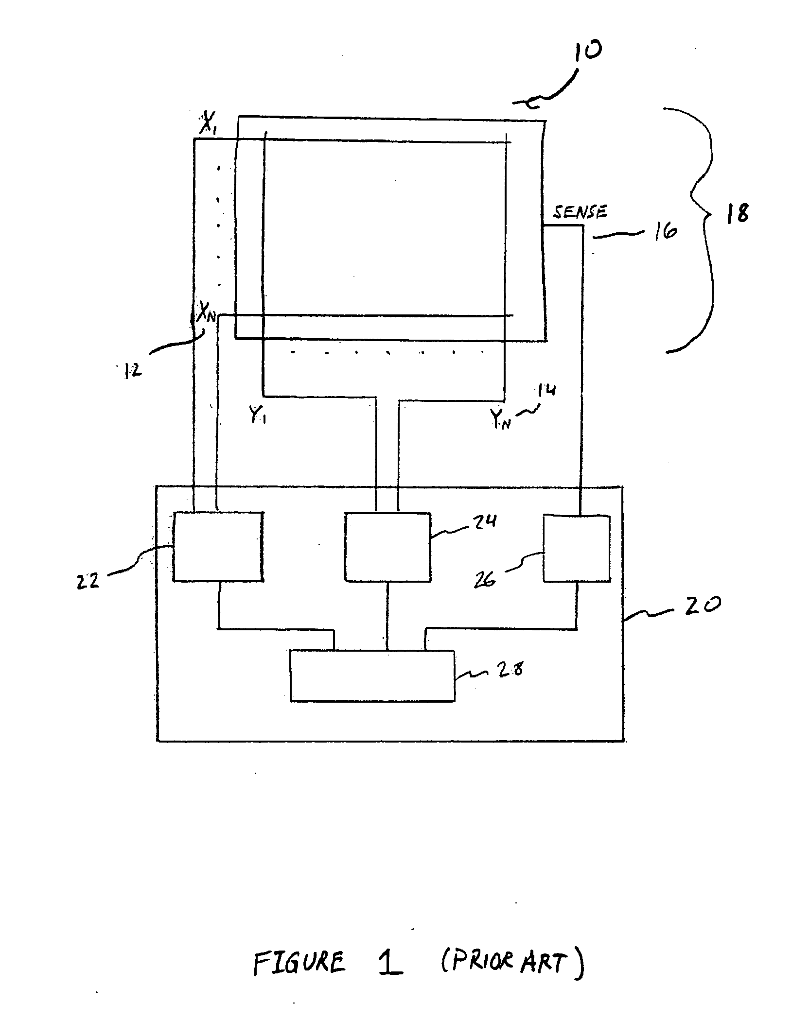 Expanded electrode grid of a capacitance sensitive touchpad by using demultiplexing of signals to the grid as controlled by binary patterns from a touch sensor circuit