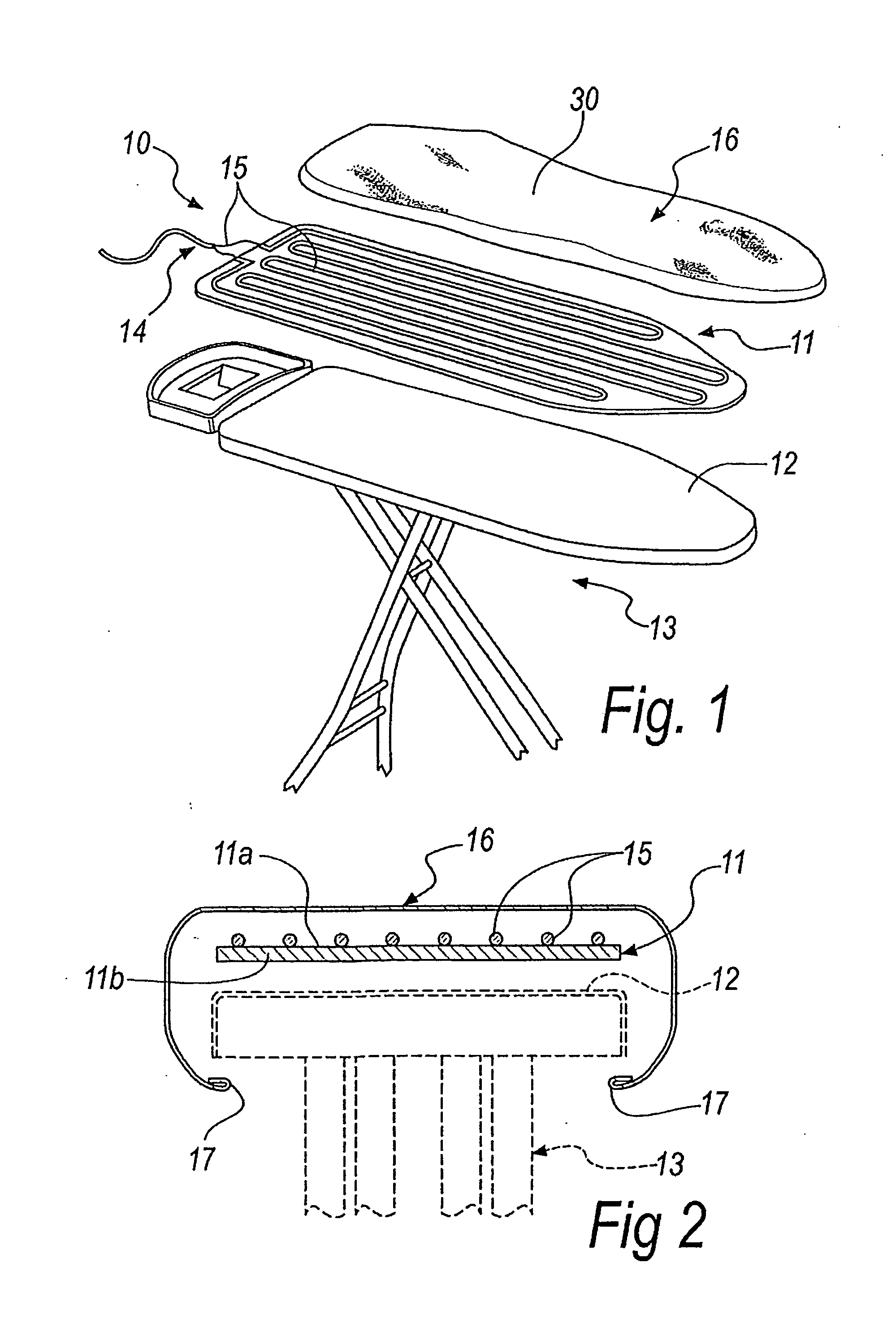 Heating device for the ironing top of an ironing board