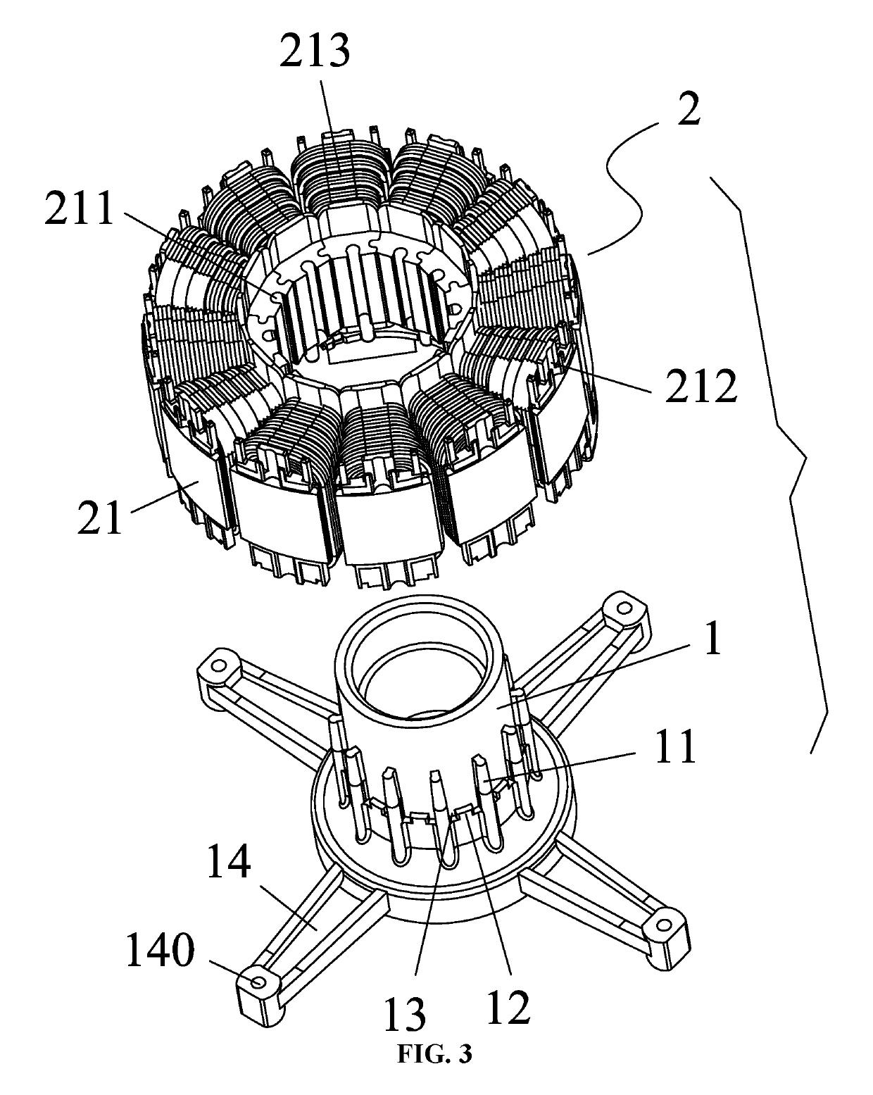 Plastic-packaged stator and external rotor motor comprising the same