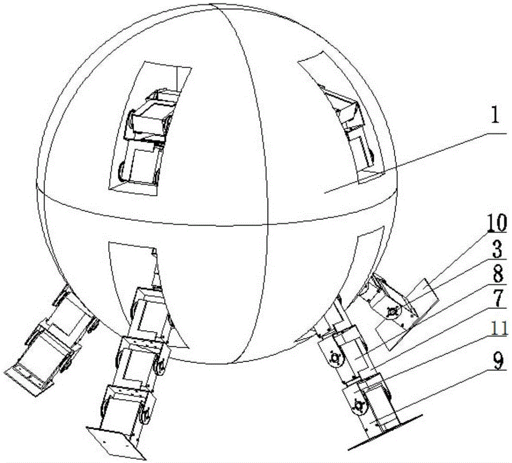 Spherical robot capable of conducting foot type movement and working method of robot