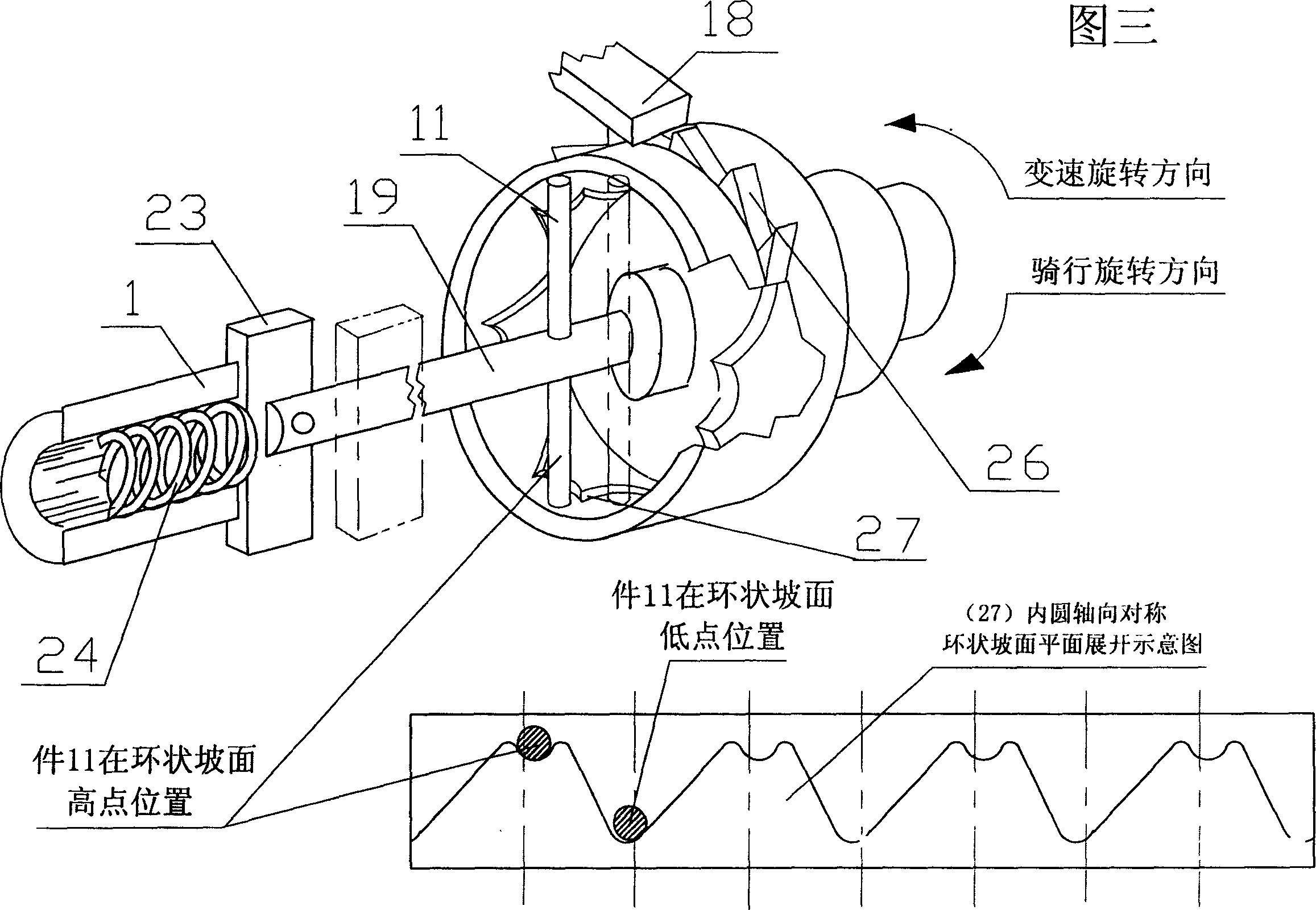 Foot controlled speed changing device for bicycle