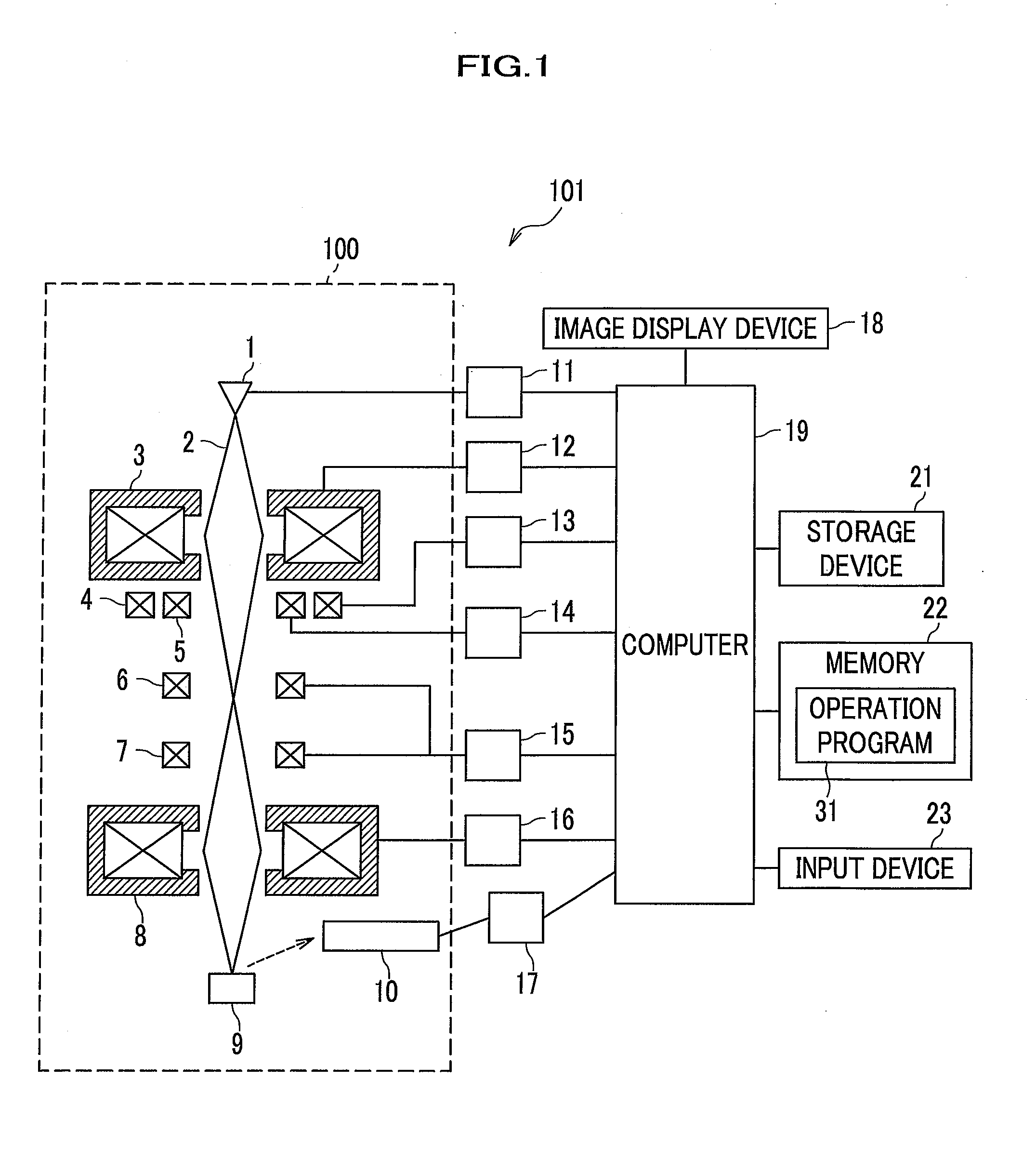 Charged particle beam apparatus, specimen observation system and operation program