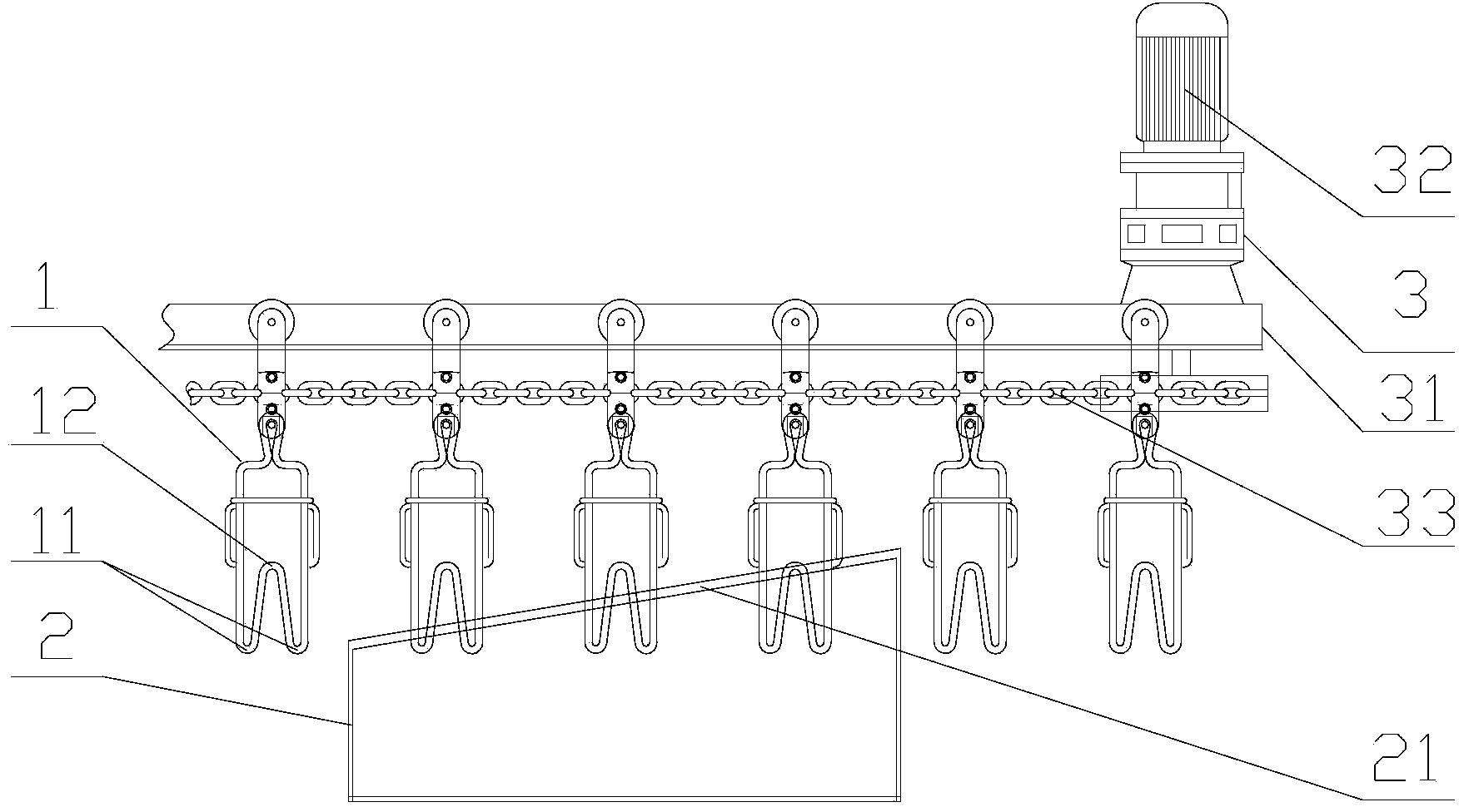 Unhooking device for bare duck processing