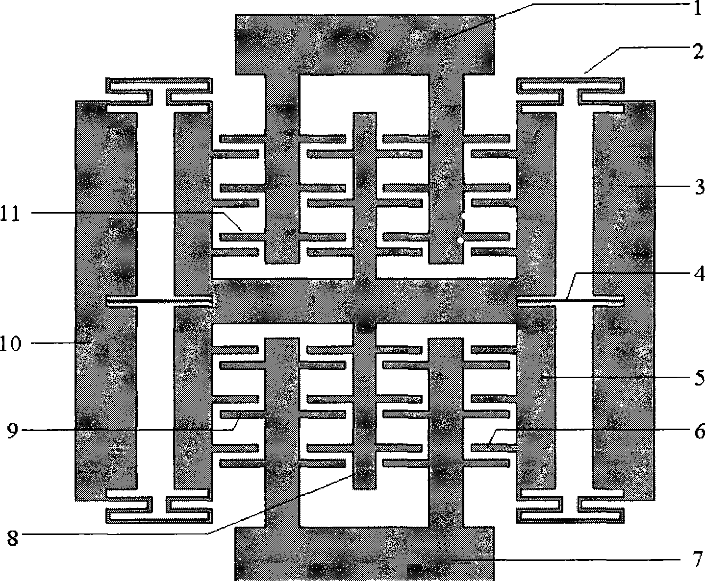 Six-beam structure acceleration sensor and method for making same