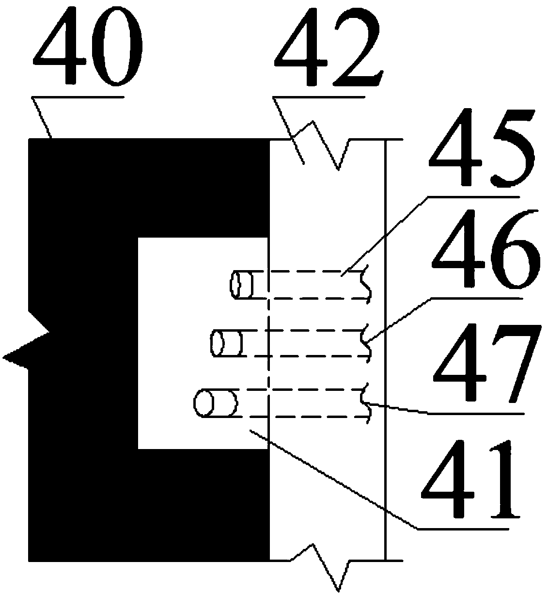 A detection system and method for monitoring the development of floor cracks in gob-free entry retaining without coal pillars