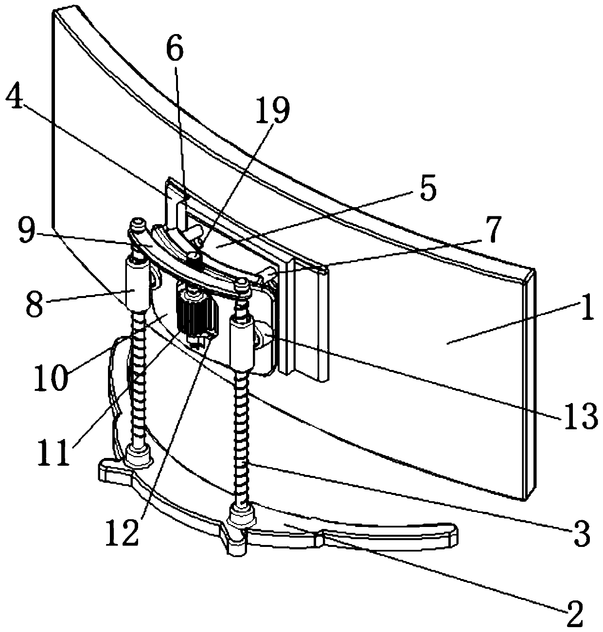 LED curved display screen with multidirectional adjusting mechanism