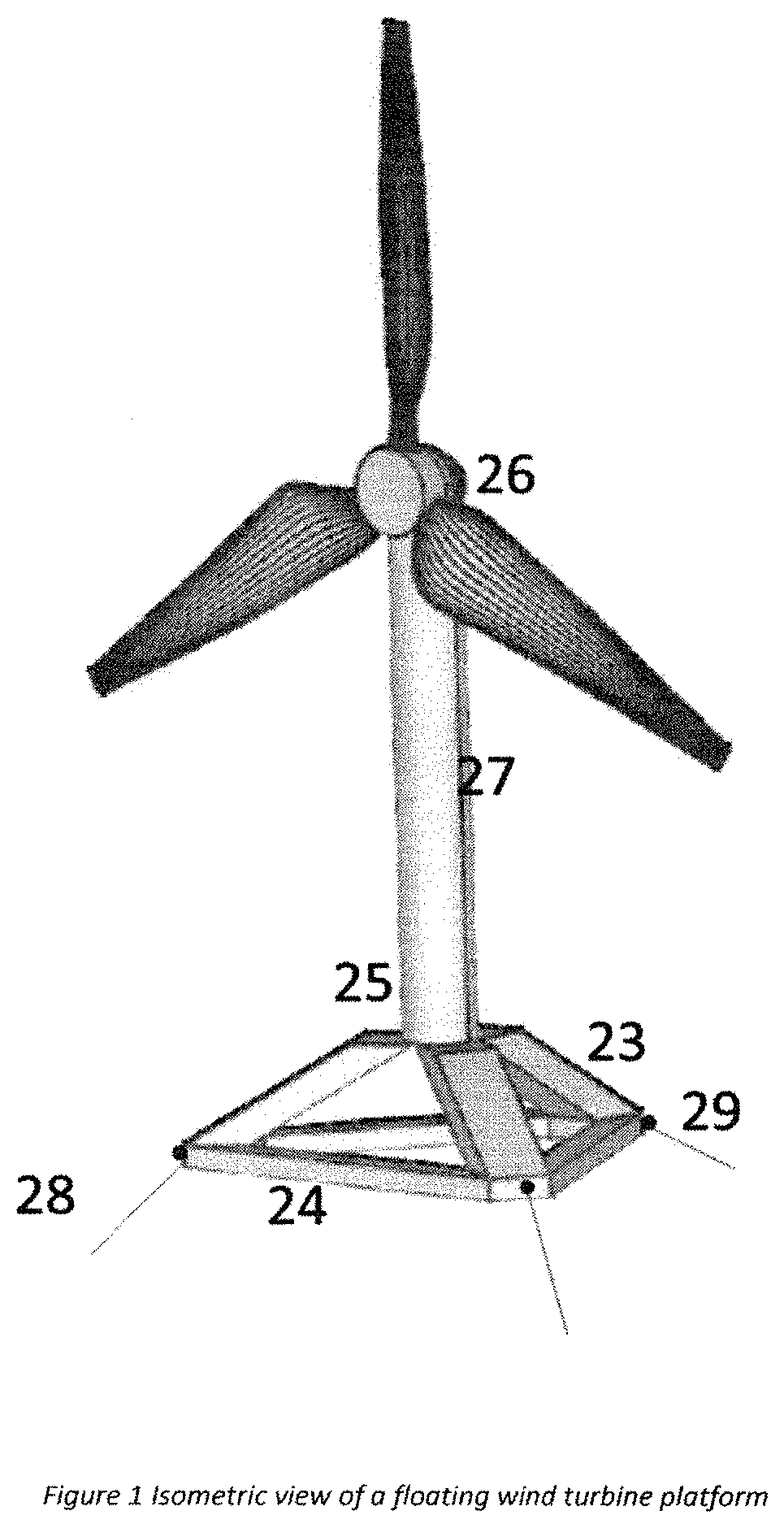 Floating platform with 3 canted columns converged at center